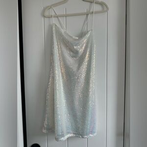 H&M Iridescent Sequin Slip Dress - White Holographic
